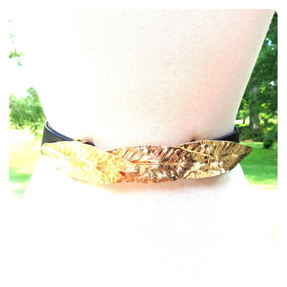 Vintage Mimi diN Gold Leaf Belt Black Buckle Wrap